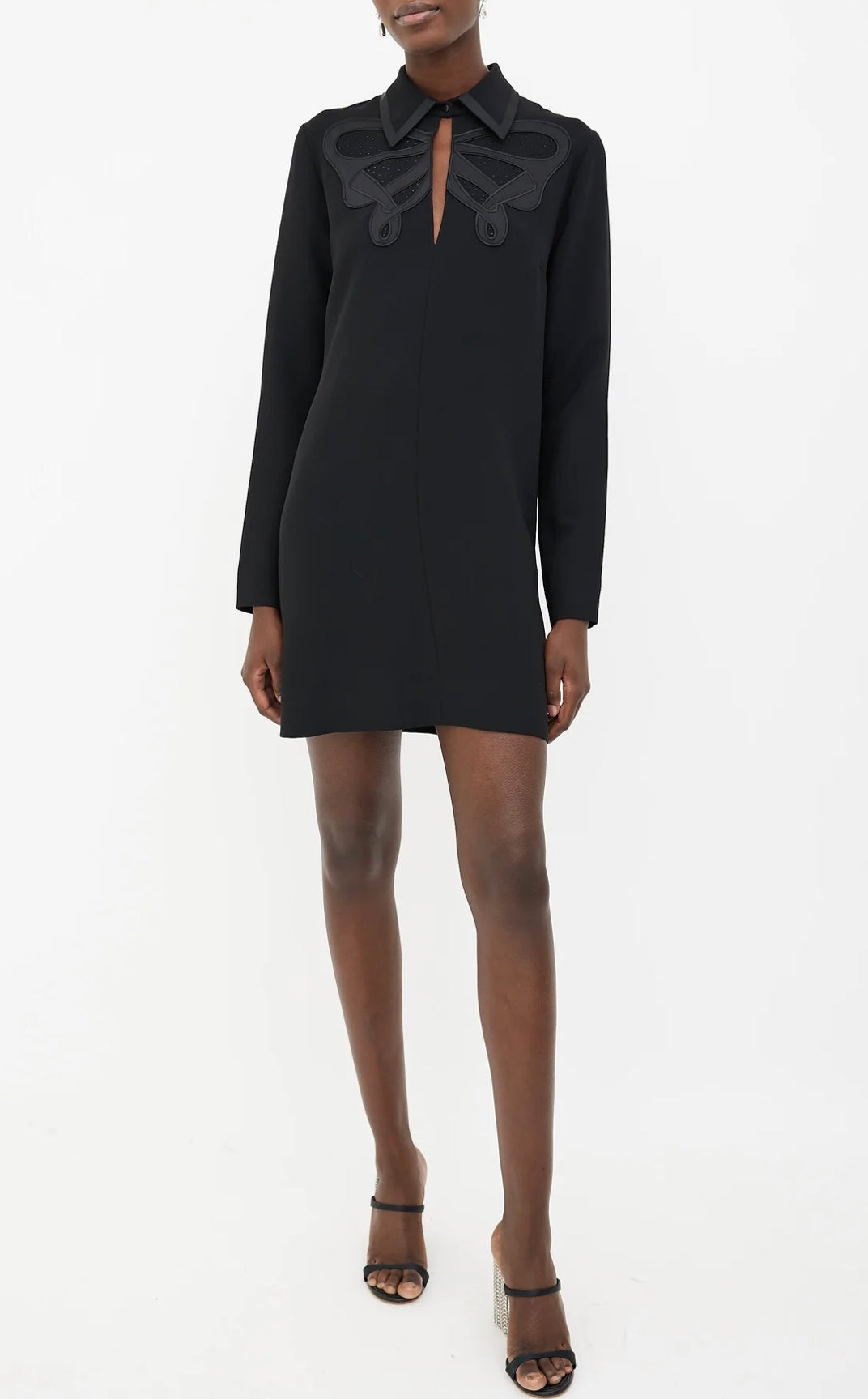 Victoria Beckham - 
Black Embroidered Collared Shift Dress