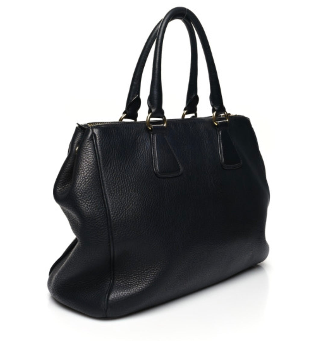 Prada Vitello Daino Double Zip Convertible Tote Satchel
