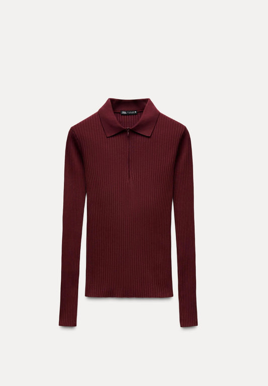 Zara - Ribbed Knit Polo