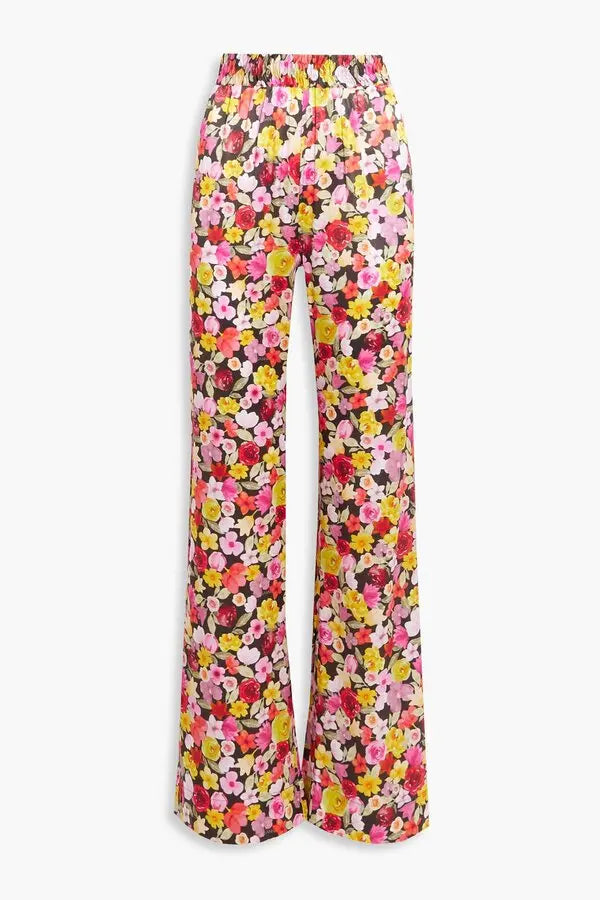 GANNI silk blend floral pant, red pink yellow black