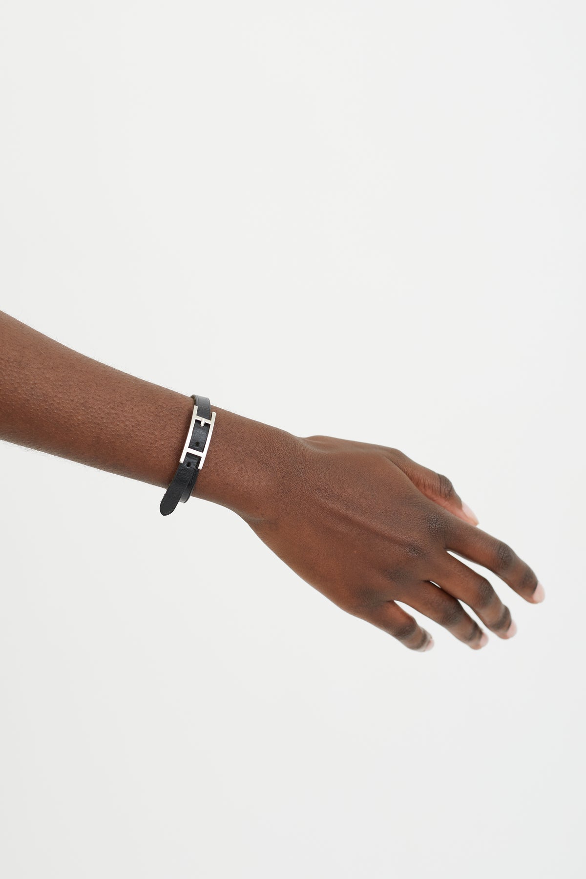 HERMES Black Leather Behapi Wrap Bracelet