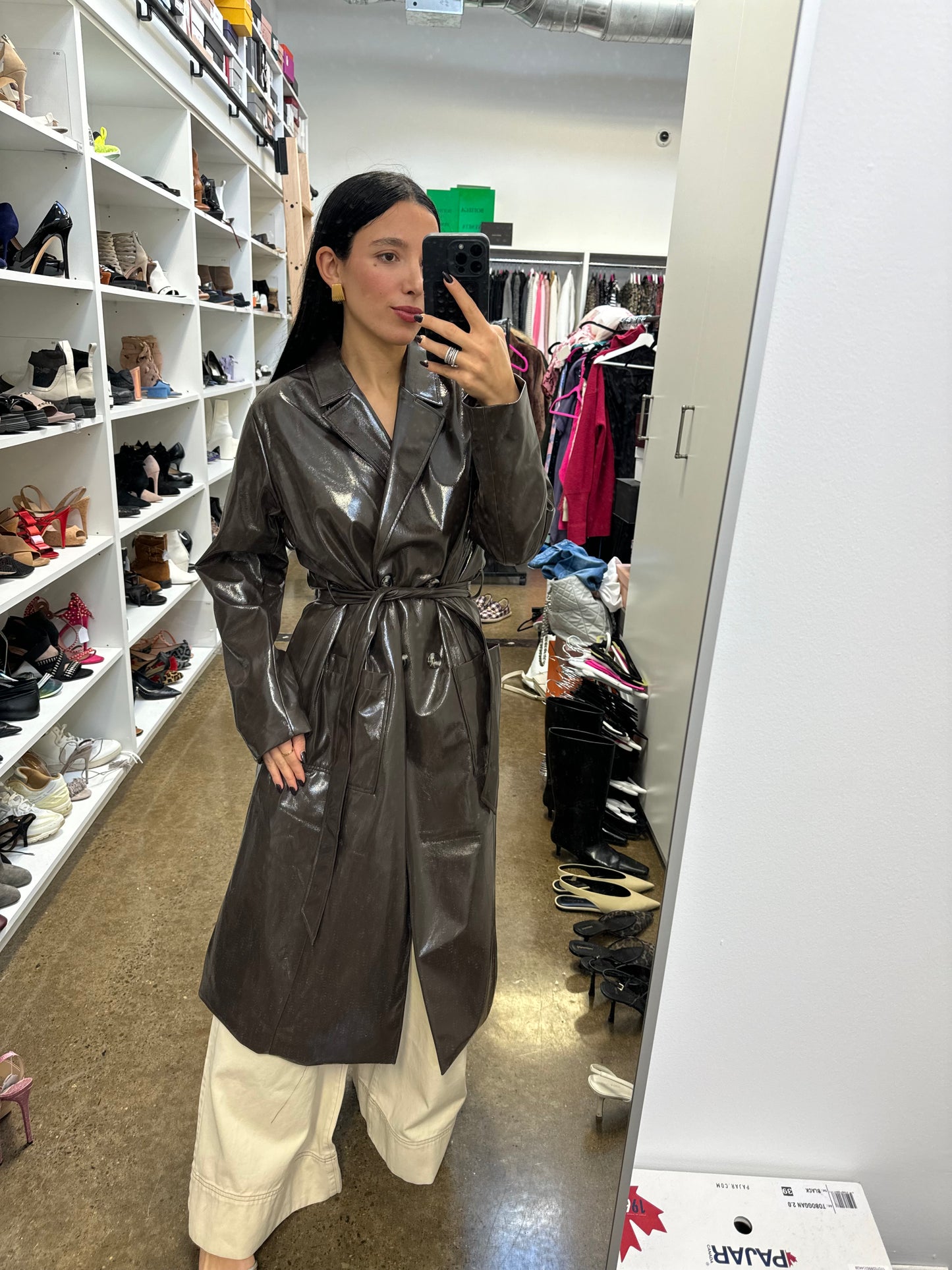 H&M - Brown faux patent leather trench