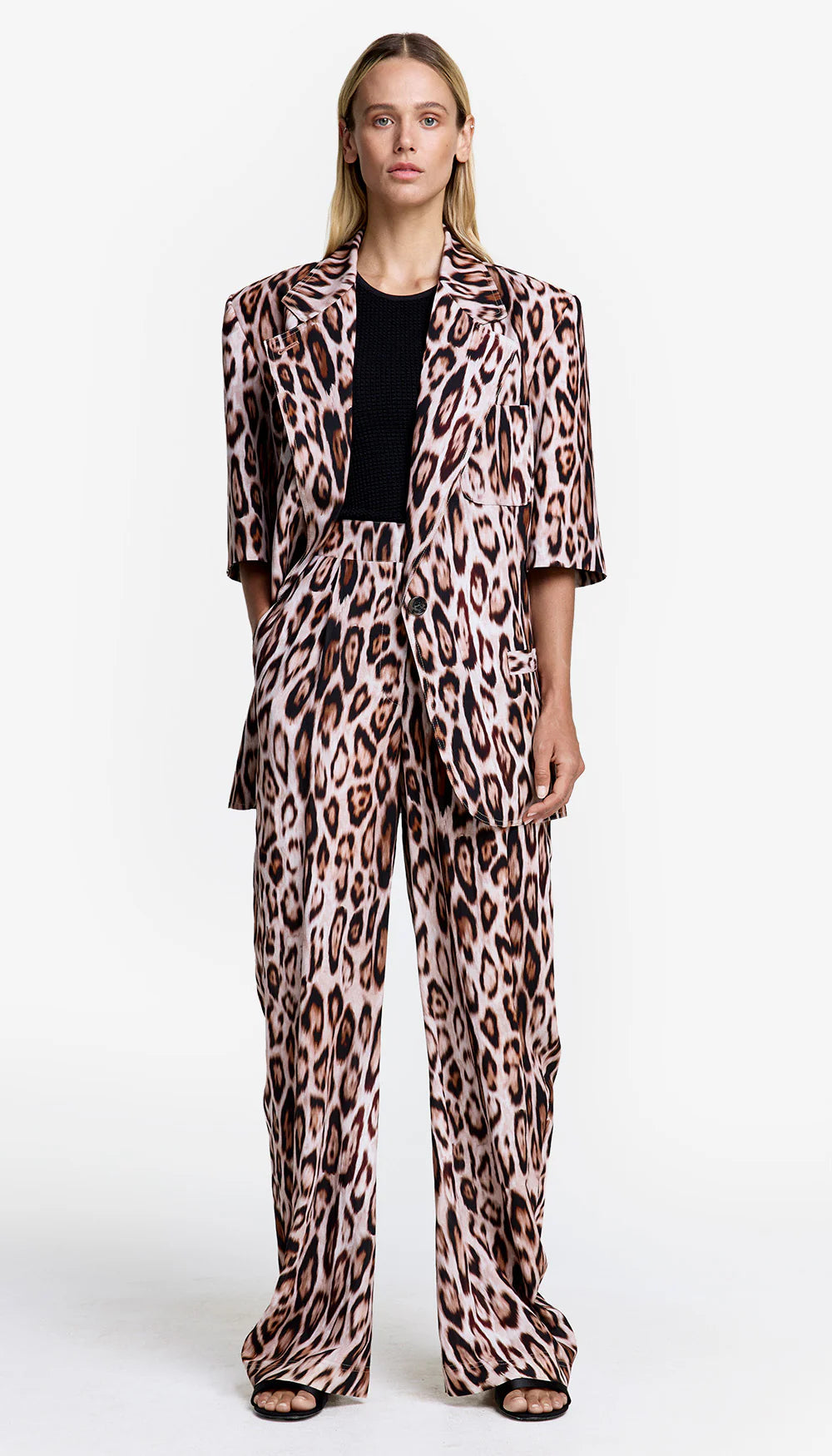 SMYTHE bow leg leopard linen pants, slightly sheer, black and light brownish/burgundy