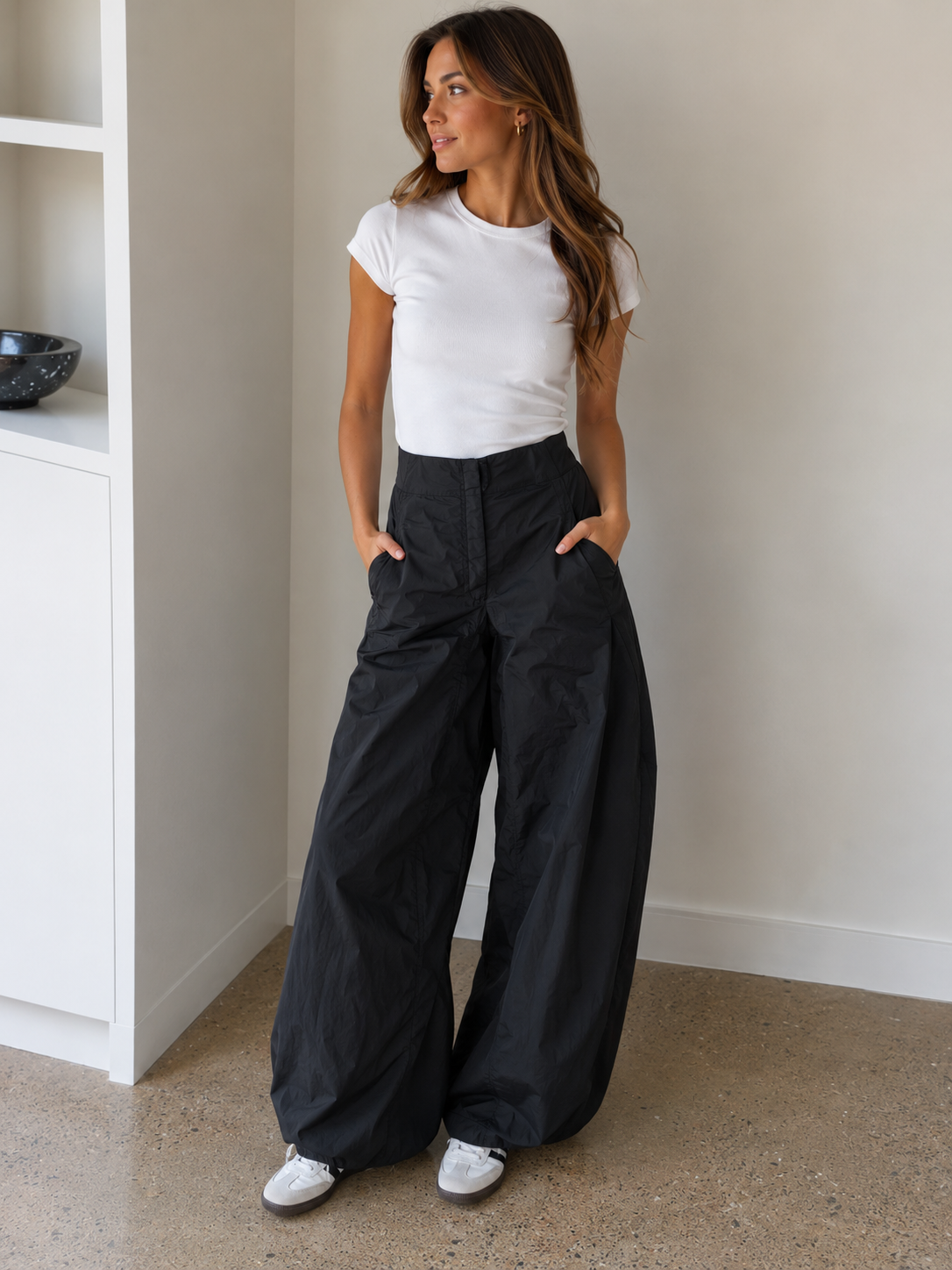 LEMAIRE black wide leg (barrel) cotton pants