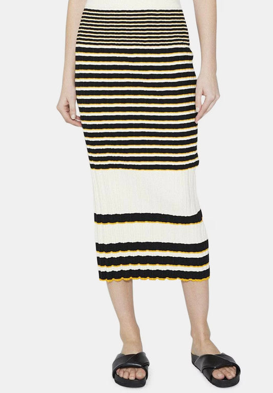 THEORY - Striped Midi Skirt in Cotton Blend Rib Knit