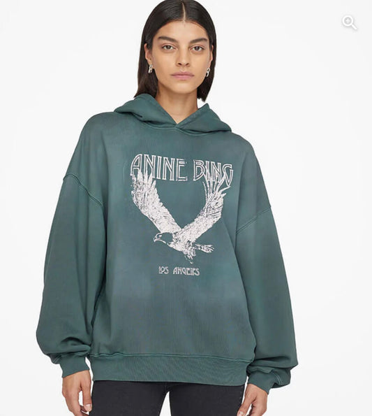 ANINE BING ASH HOODIE EAGLE IN FADED EMERALD GREEN