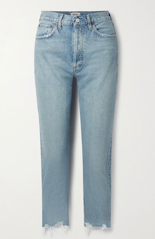 AGOLDE
Riley distressed cropped high-rise straight-leg organic jeans