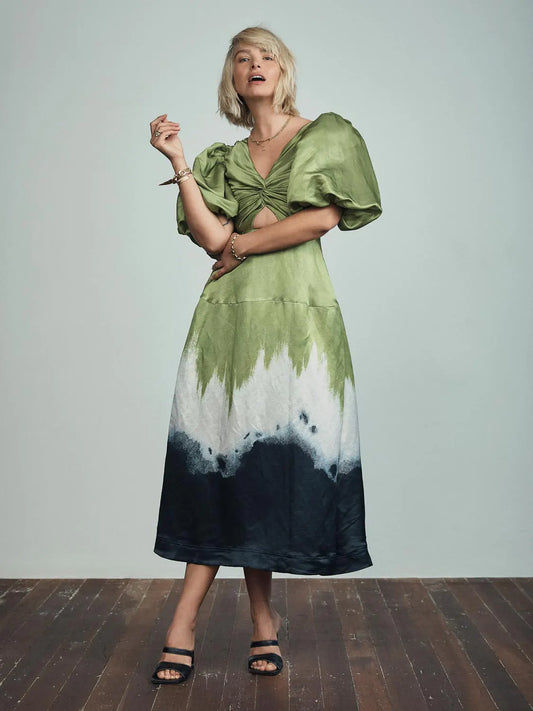 AJE green/silver/navy silk dress