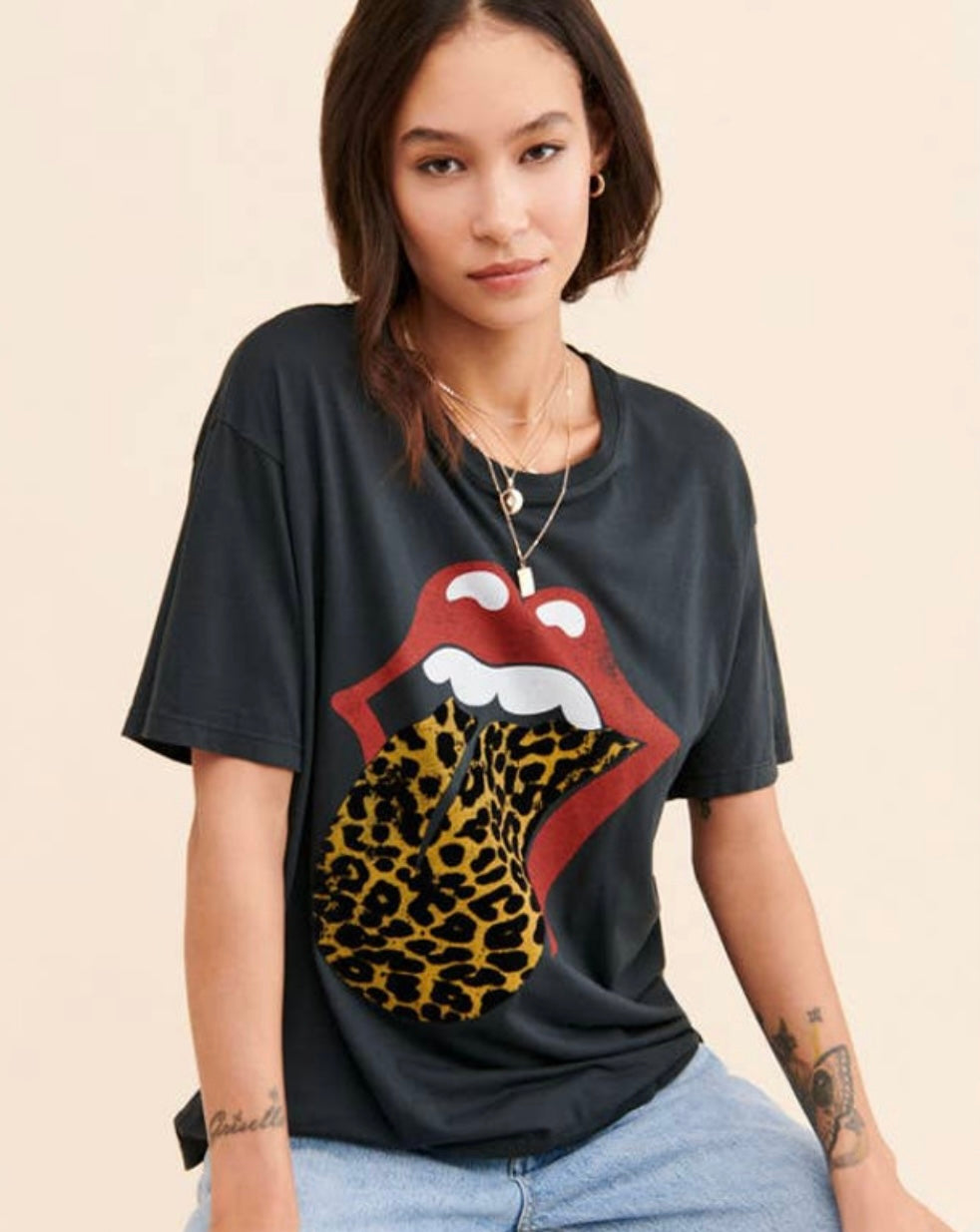 Daydreamer -  Rolling Stones Flocked Leopard Tongue Tee