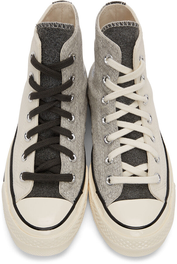 CONVERSE high tops, half ivory canvas half grey fabric
