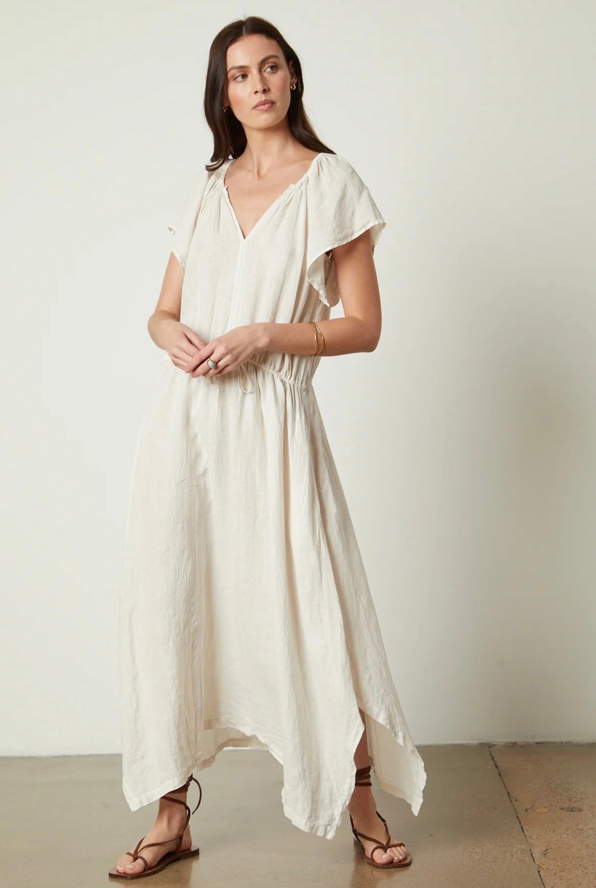 Velvet - Debbie - Woven Linen Flutter Sleeve Dress in Beach