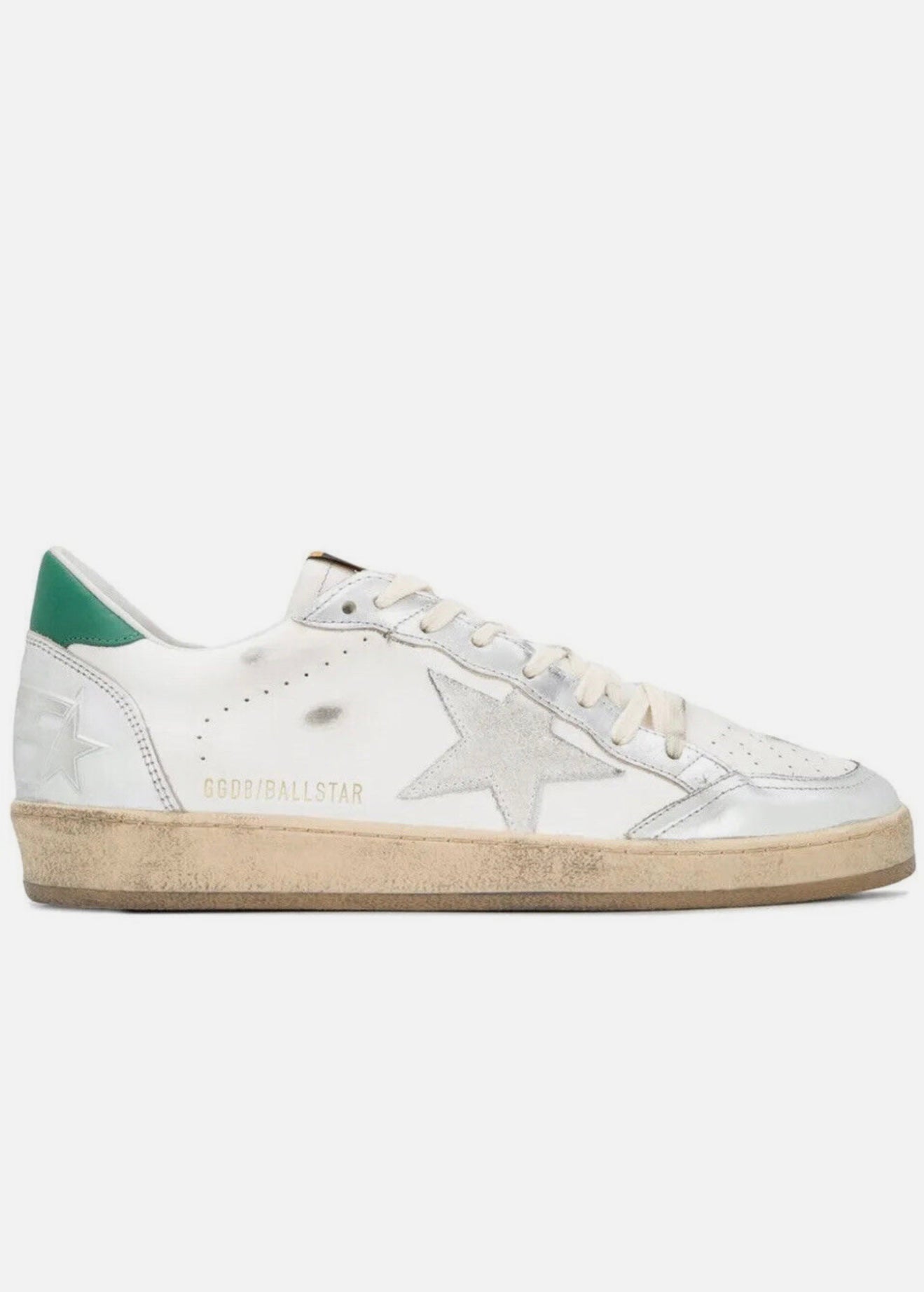 GOLDEN GOOSE Men’s Ball Star Leather Sneakers White Silver Green