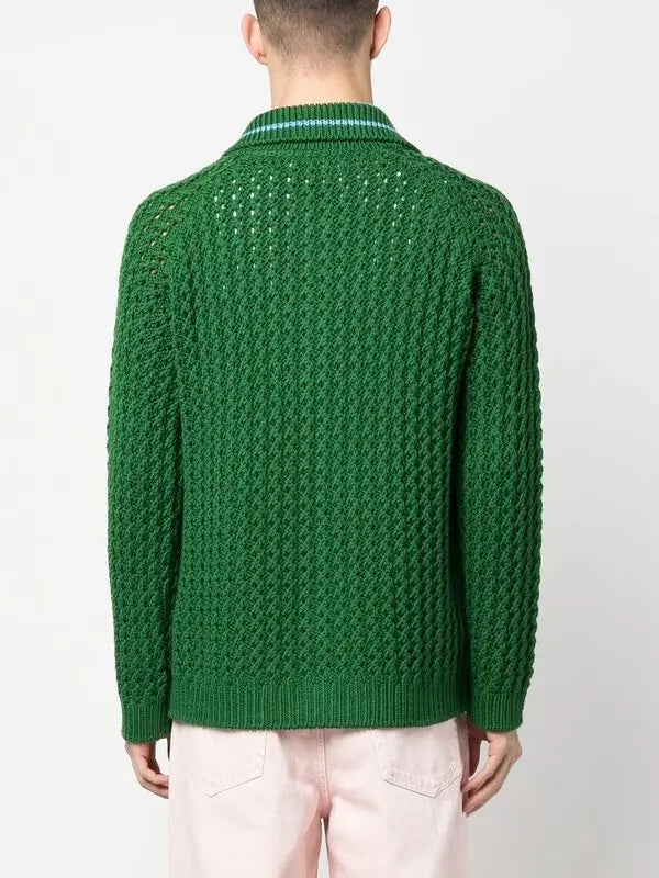 MARNI green, blue stripe full zip 100% wool sweater