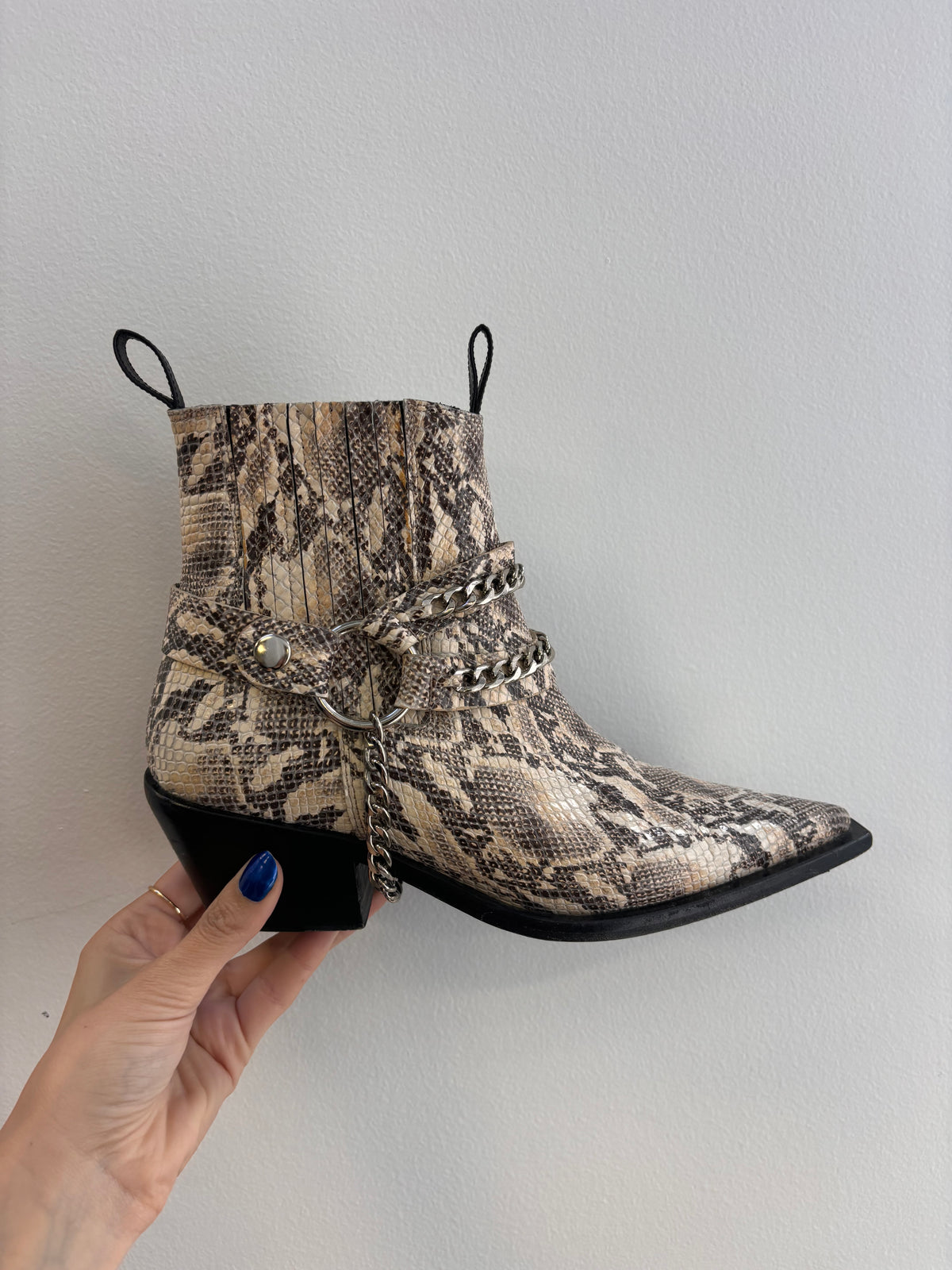 ANINE BING snakeskin boots with silver chains
