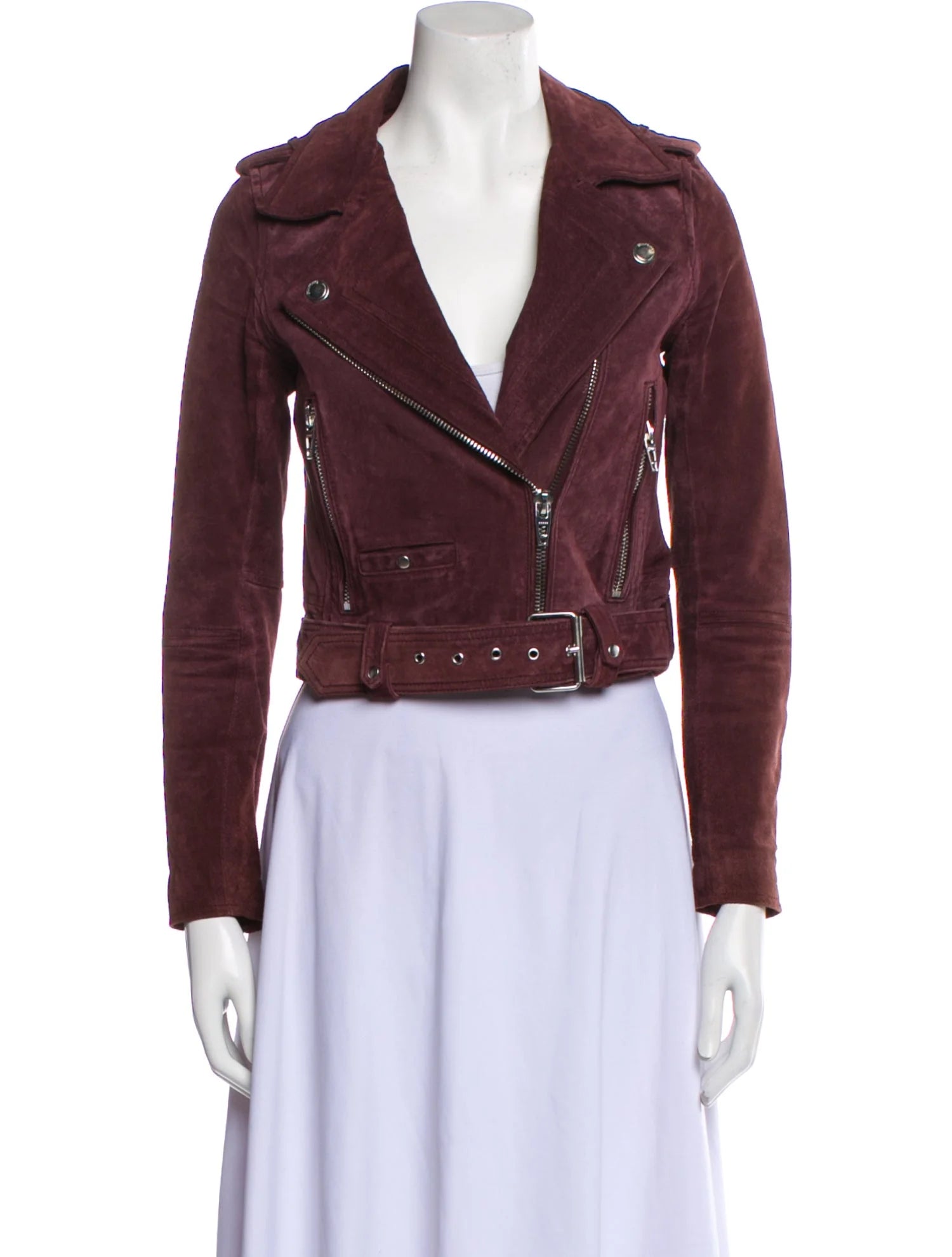 BLANKNYC burgundy velvet cropped moto style jacket