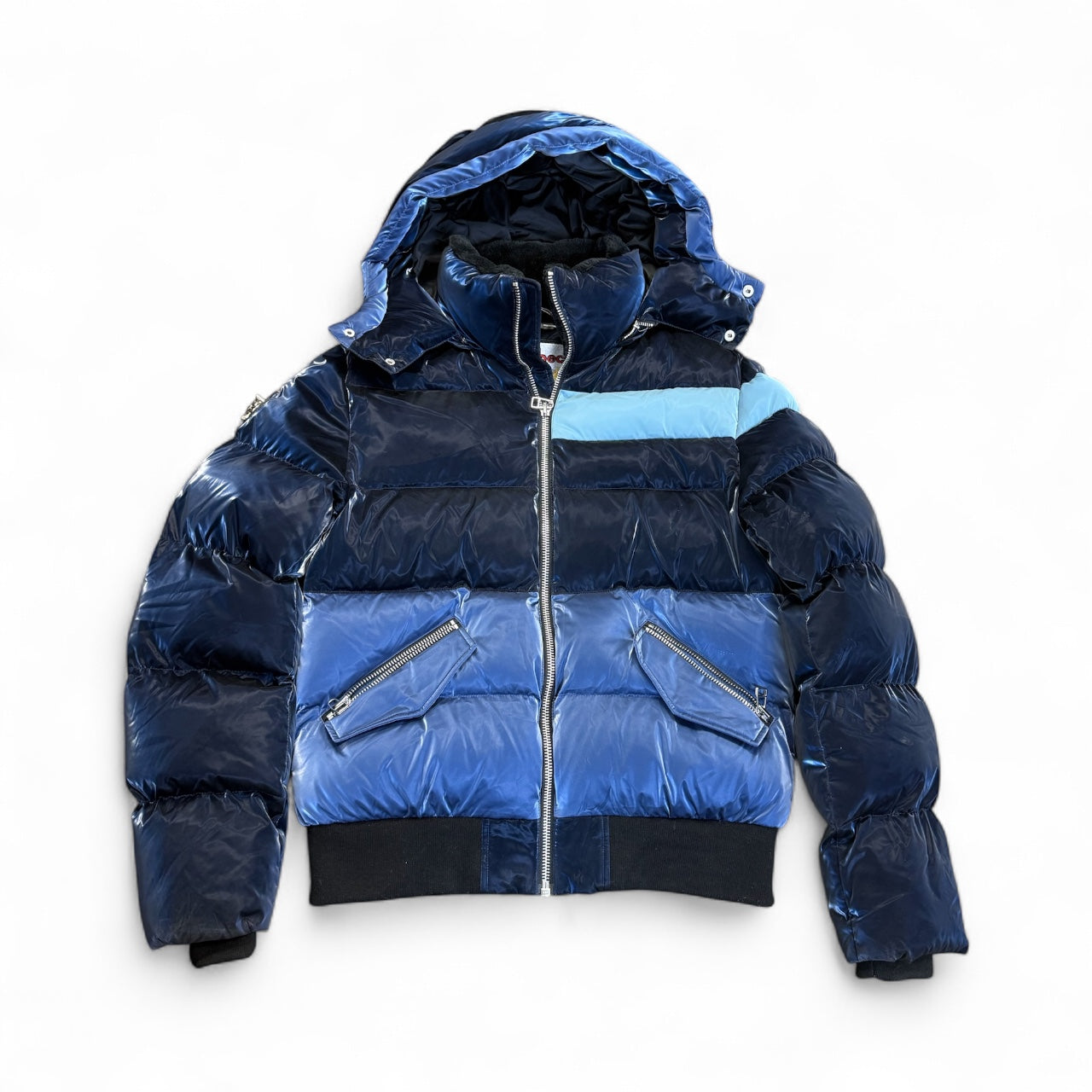 Woodpecker Navy 3-Tone Short Hooded Puff Jacket with Liquid Shine