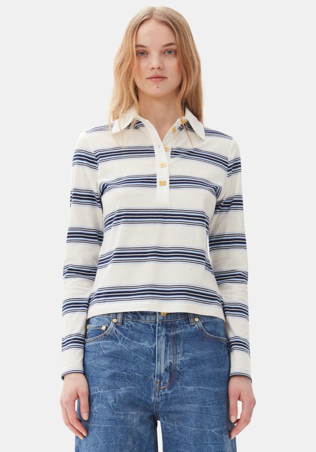 GANNI - Stripped Polo Shirt