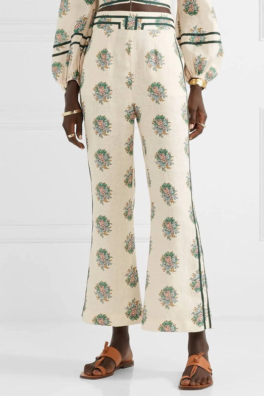 Zimmermann Cream Floral Linen Pants