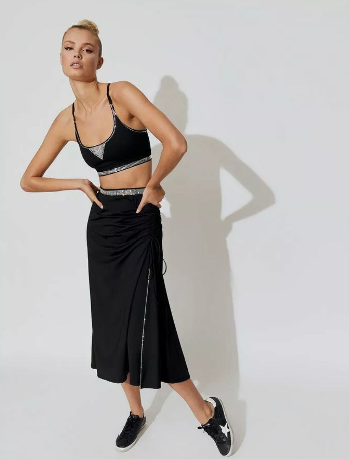 Adam Selman Sport - Black crystallized midi skirt