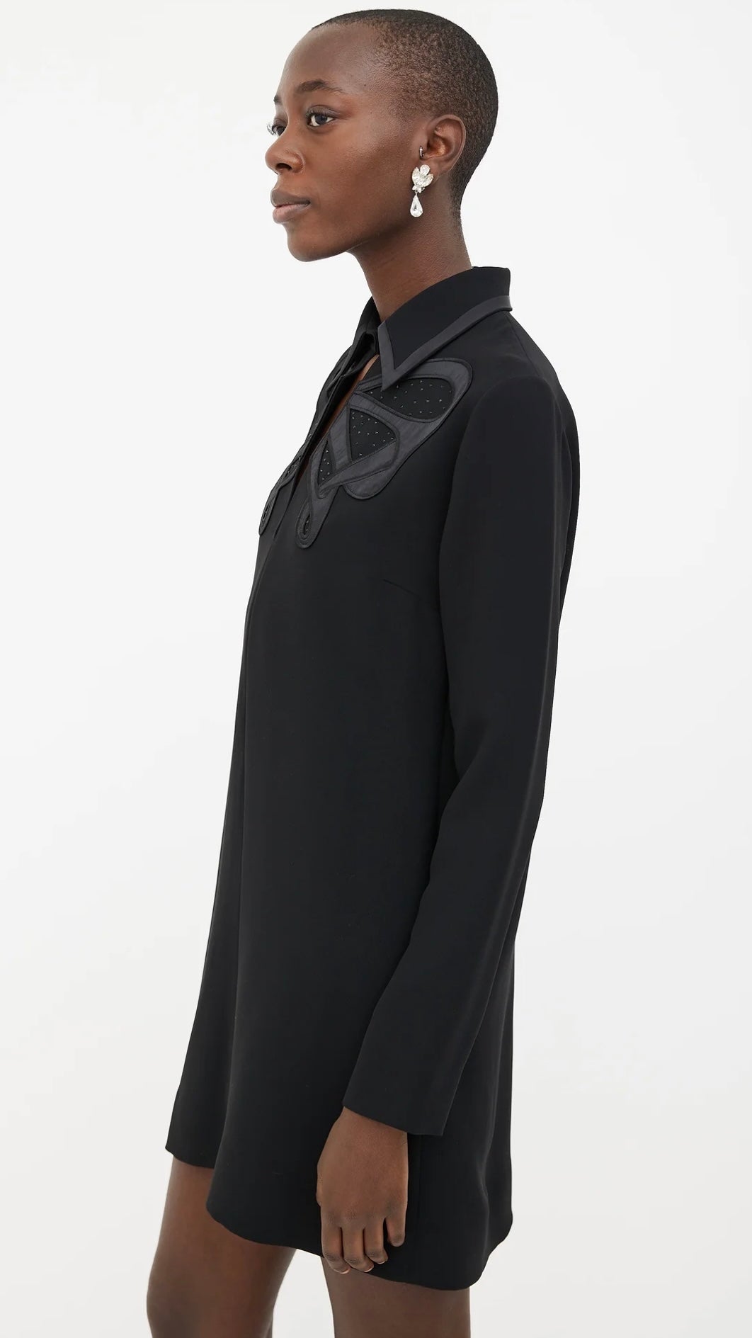 Victoria Beckham - 
Black Embroidered Collared Shift Dress