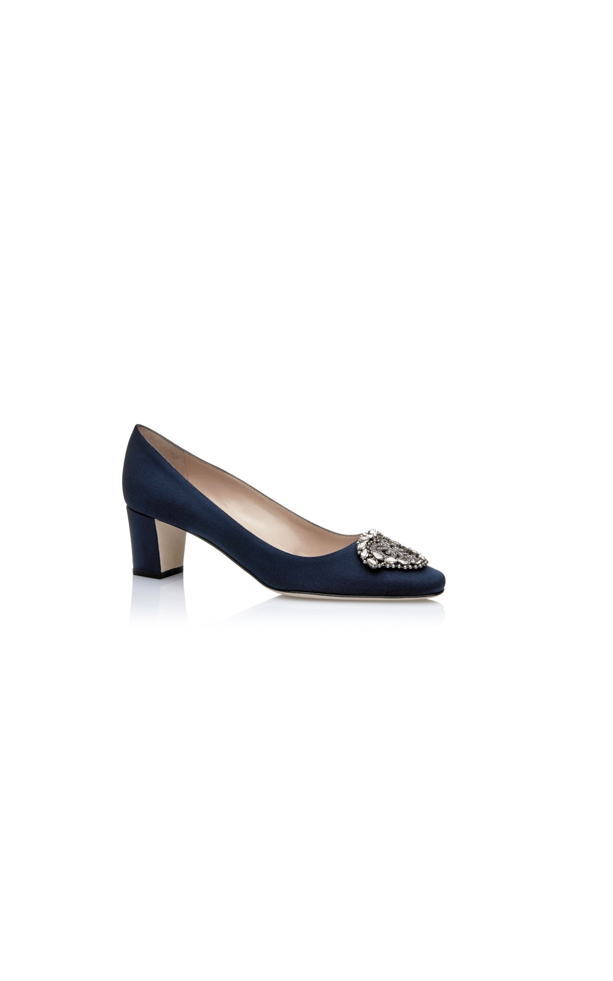 Manolo Blahnik - OKKATO Navy Crêpe De Chine Jewel Buckle Pumps