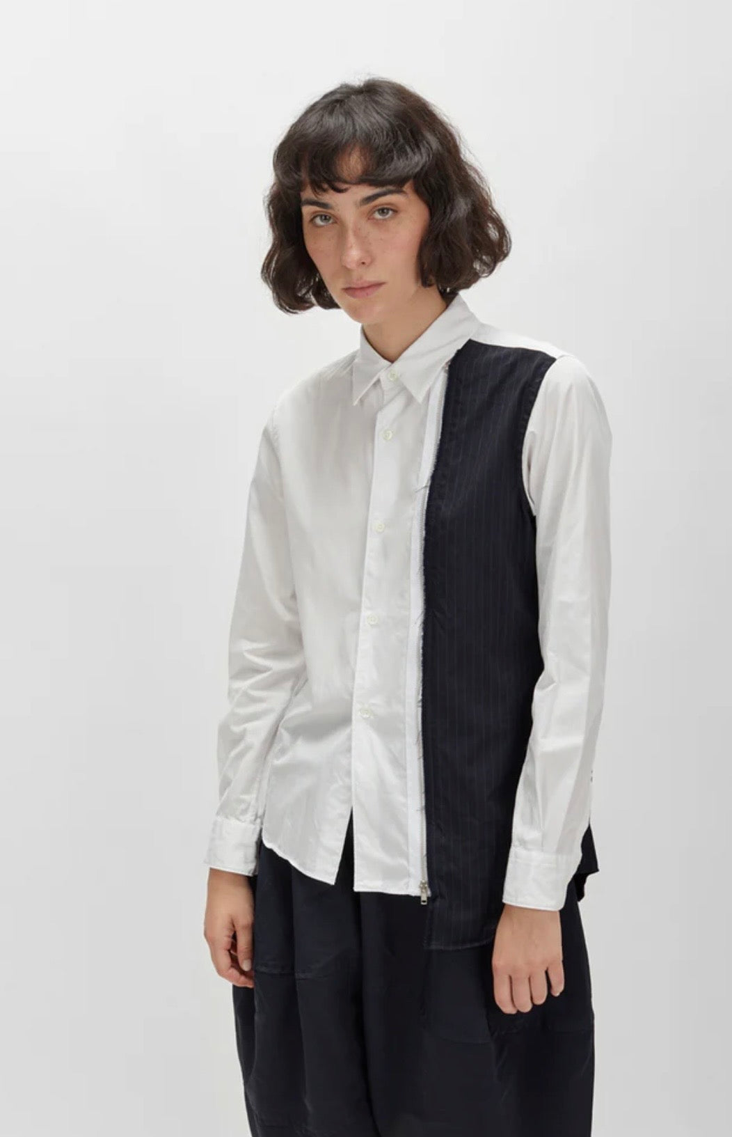 Comme Des Garcons Button Up Top with Zipper and Stripe