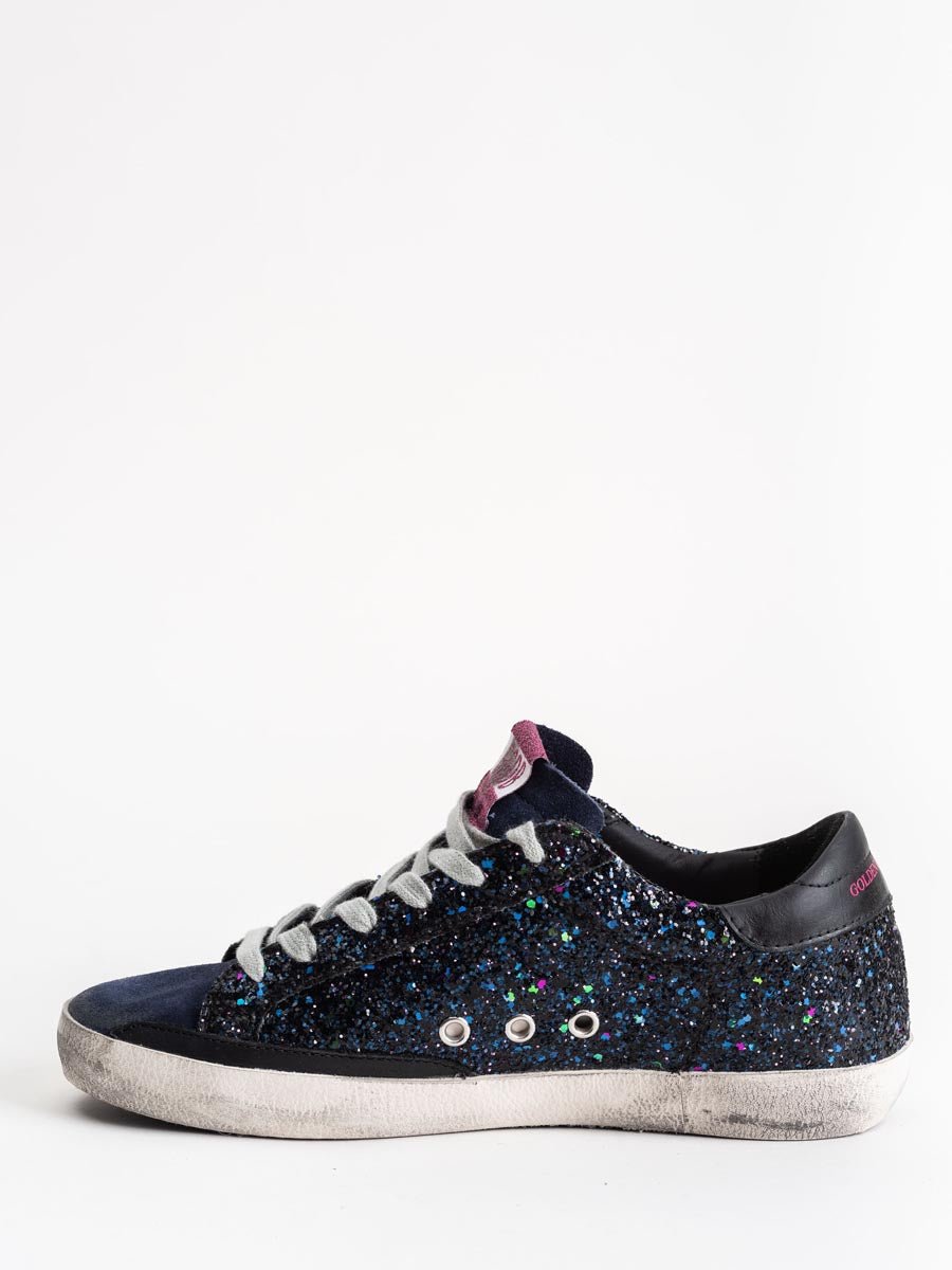 GOLDEN GOOSE Superstar Sneaker in Disco Glitter & Green Star