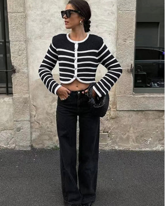 COMMENSE Old Money Aesthetics Stripe Cardigan