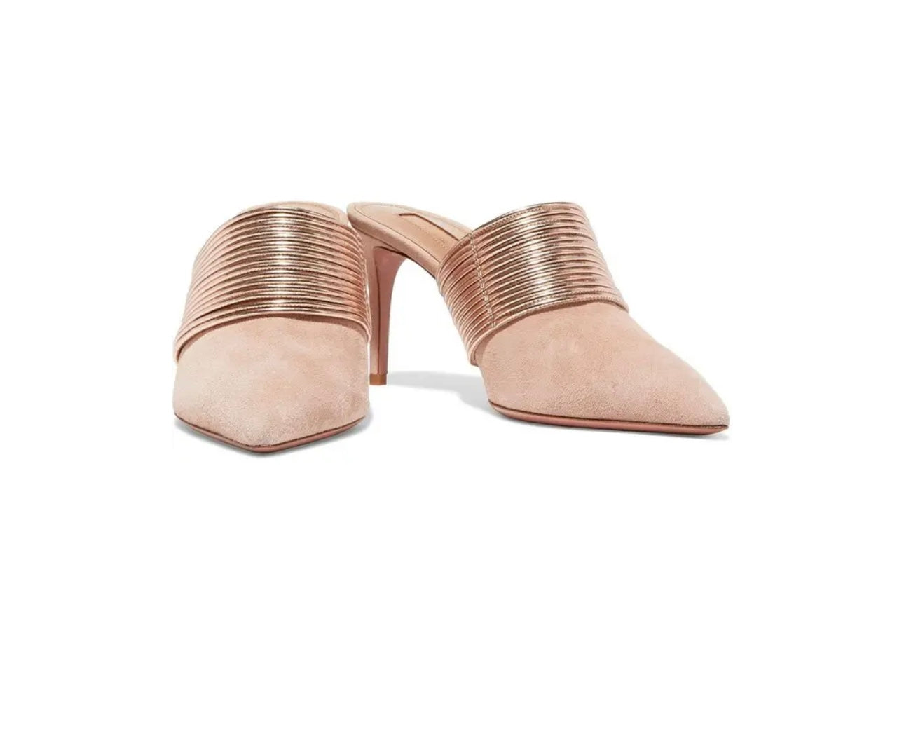 AQUAZZURA 
Rendez Vous 75 Suede And Metallic Leather Mules - Rose Gold
