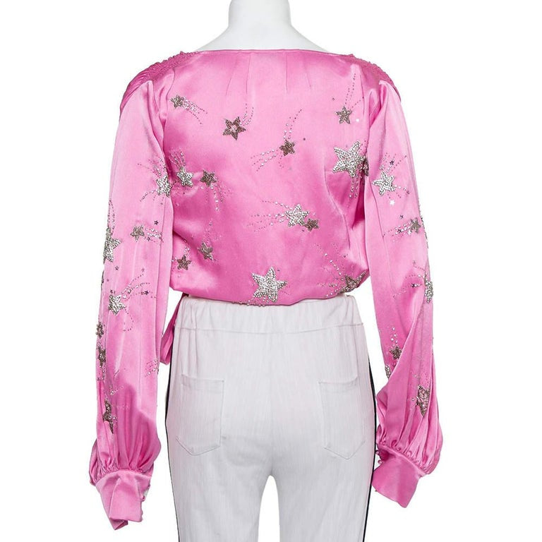 ATTICO pink satin top with jewelled stars