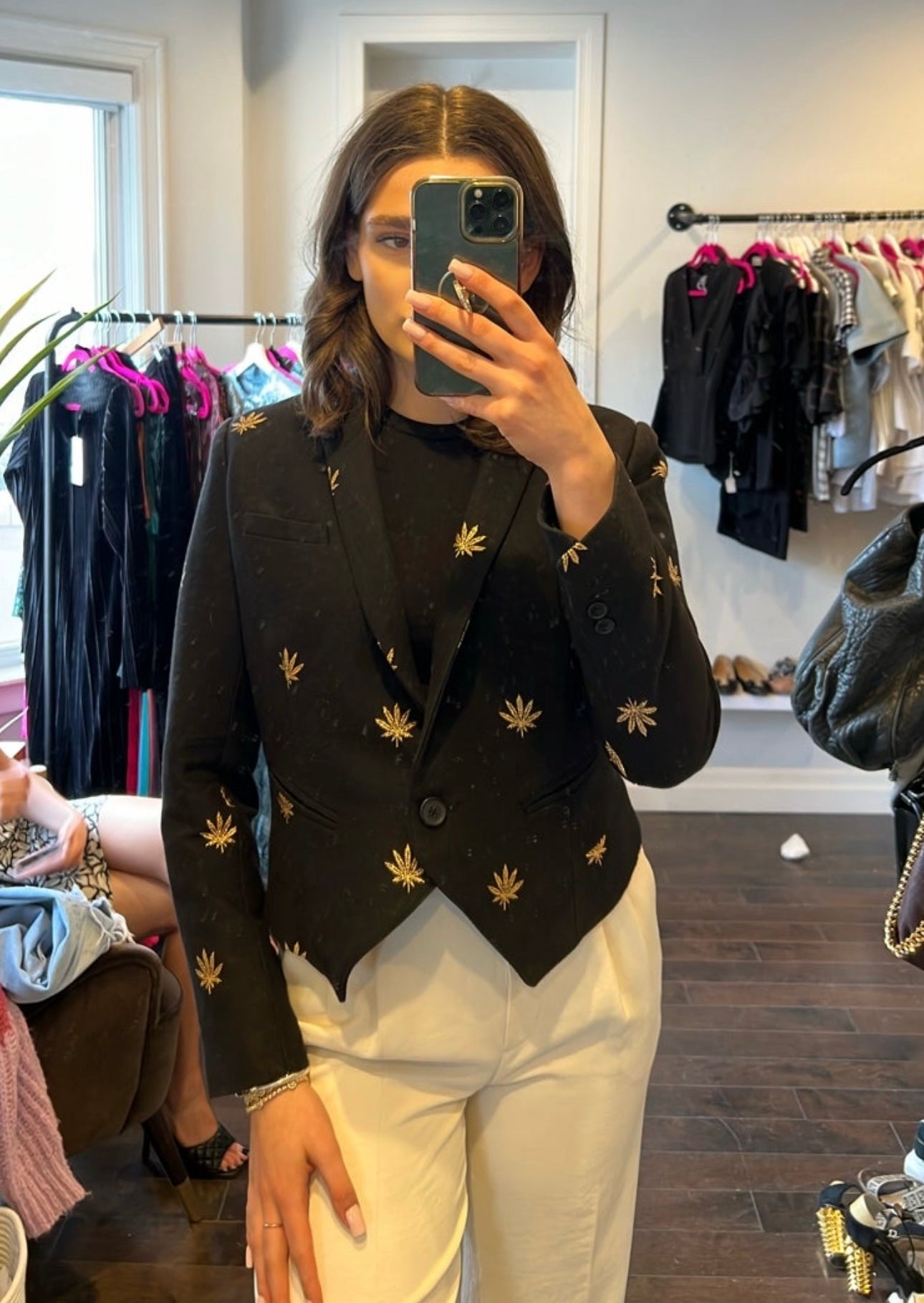 Smythe Cropped Gold Leaf Blazer