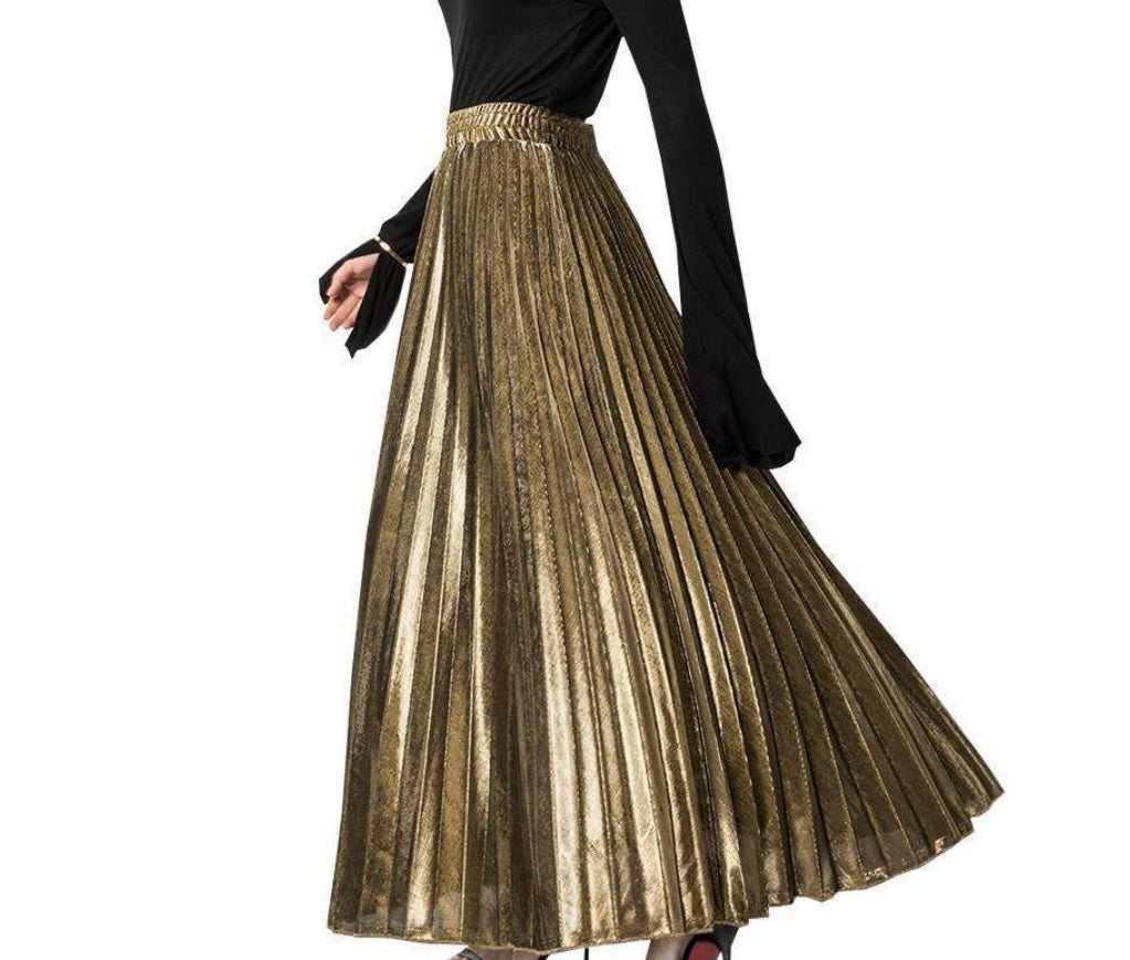 & - Gold Metallic Maxi Skirt