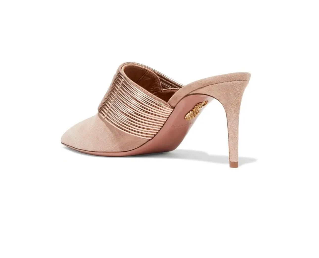 AQUAZZURA 
Rendez Vous 75 Suede And Metallic Leather Mules - Rose Gold