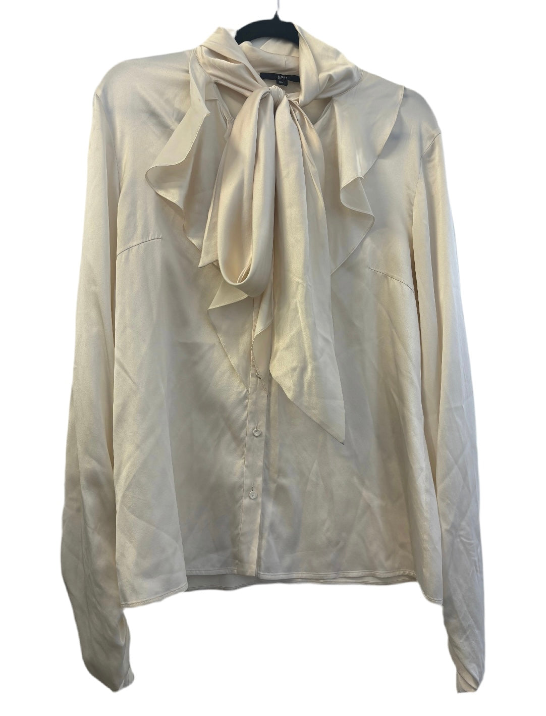 BOSS white silk long sleeve top with neck tie