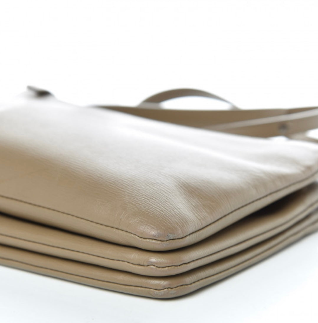 Preloved Celine - 
Lambskin Small Trio Crossbody Bag Taupe