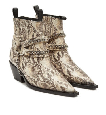 ANINE BING snakeskin boots with silver chains, 38