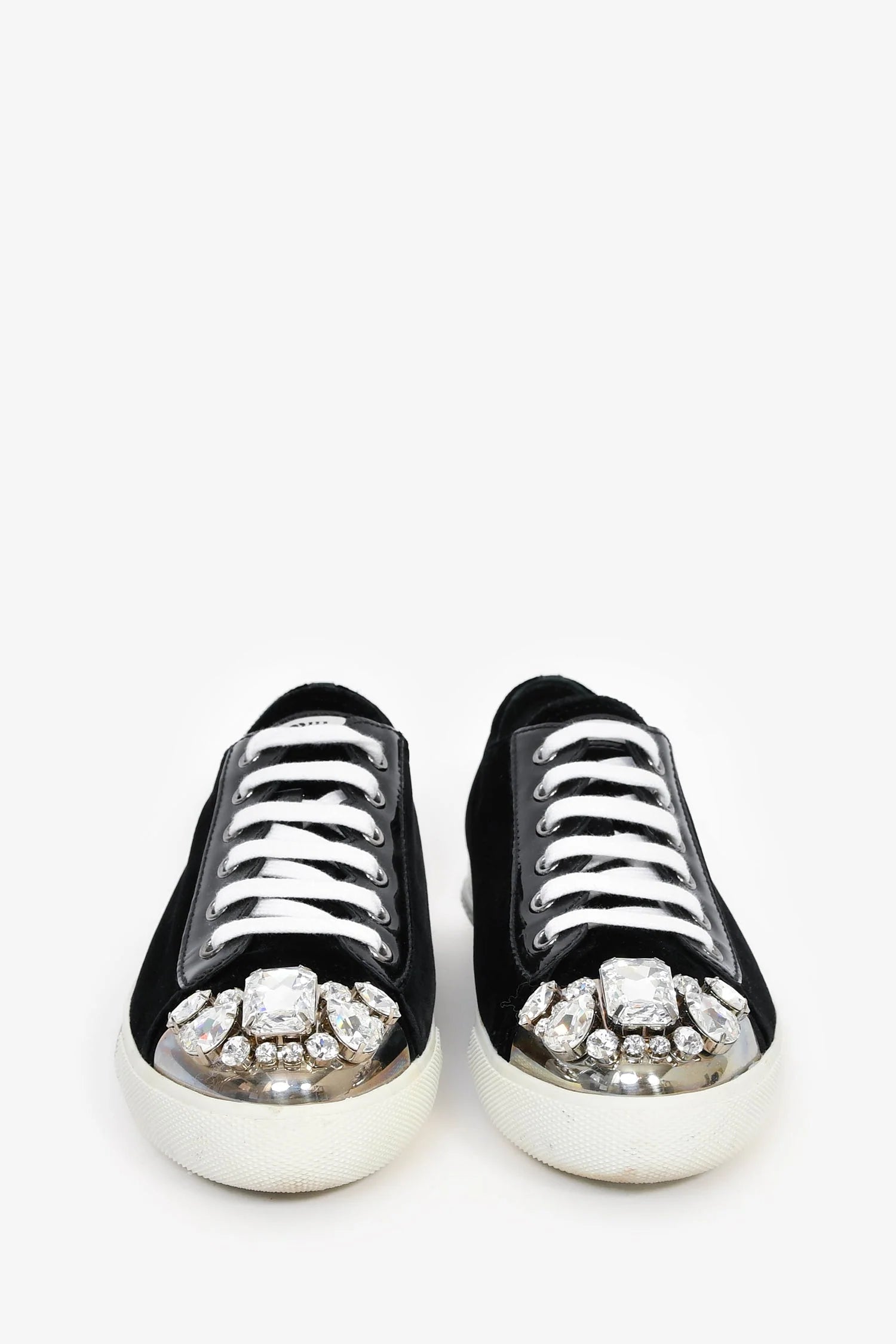 MIU MIU Velvet Crystal Embellished Sneakers