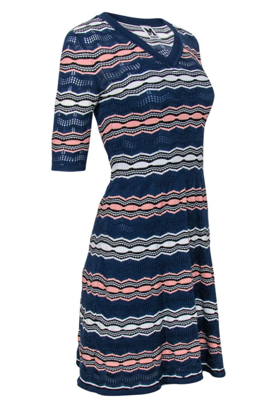 Missoni - Blue, White & Peach Striped Knit Dress