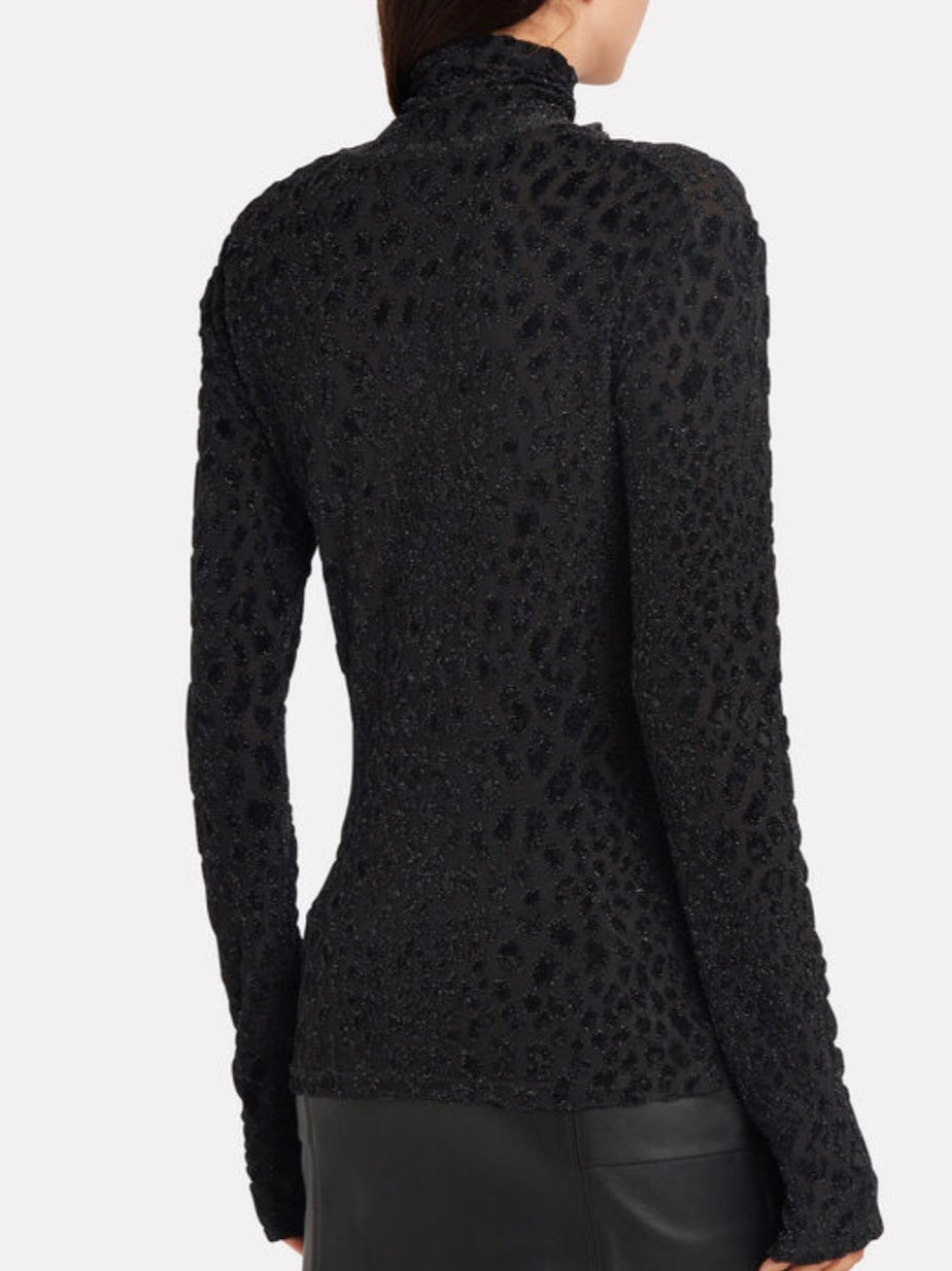 Caroline Constas - DELPHINE LEOPARD VELOUR TURTLENECK TOP IN BLACK