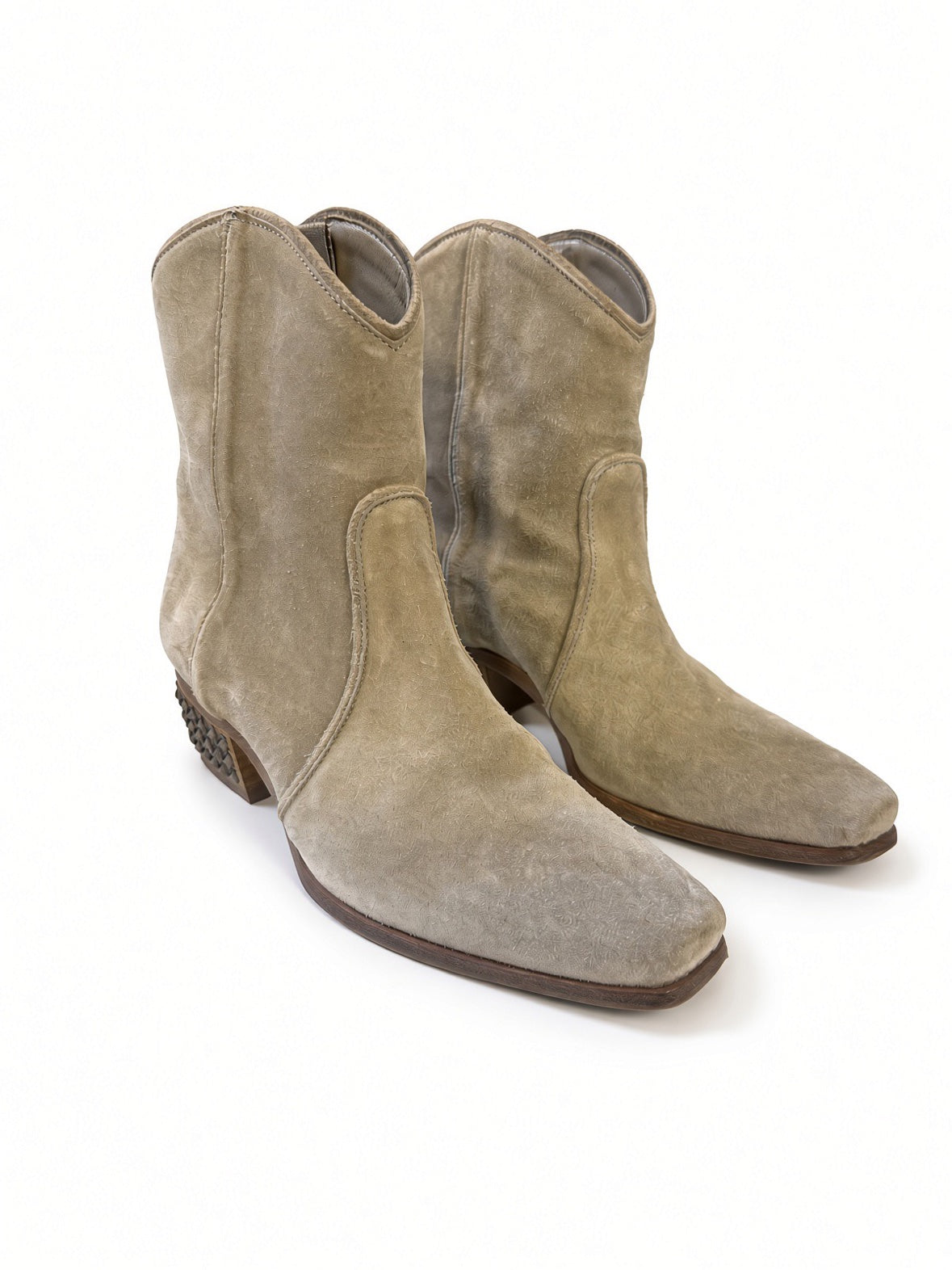 Miu Miu Beige Suede Western Ankle Boots