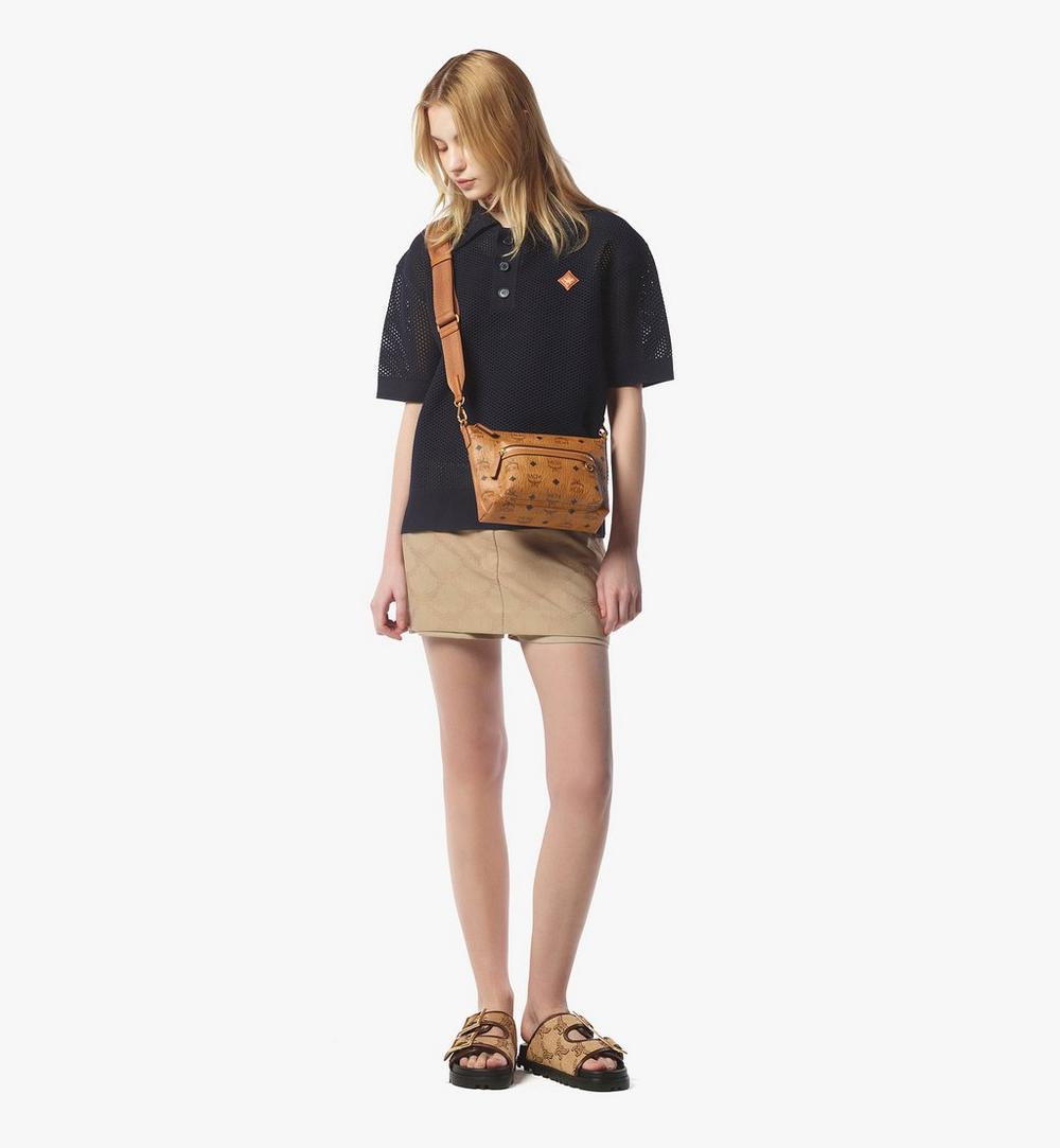 MCM aren crossbody in visetos new with dustbag cognac