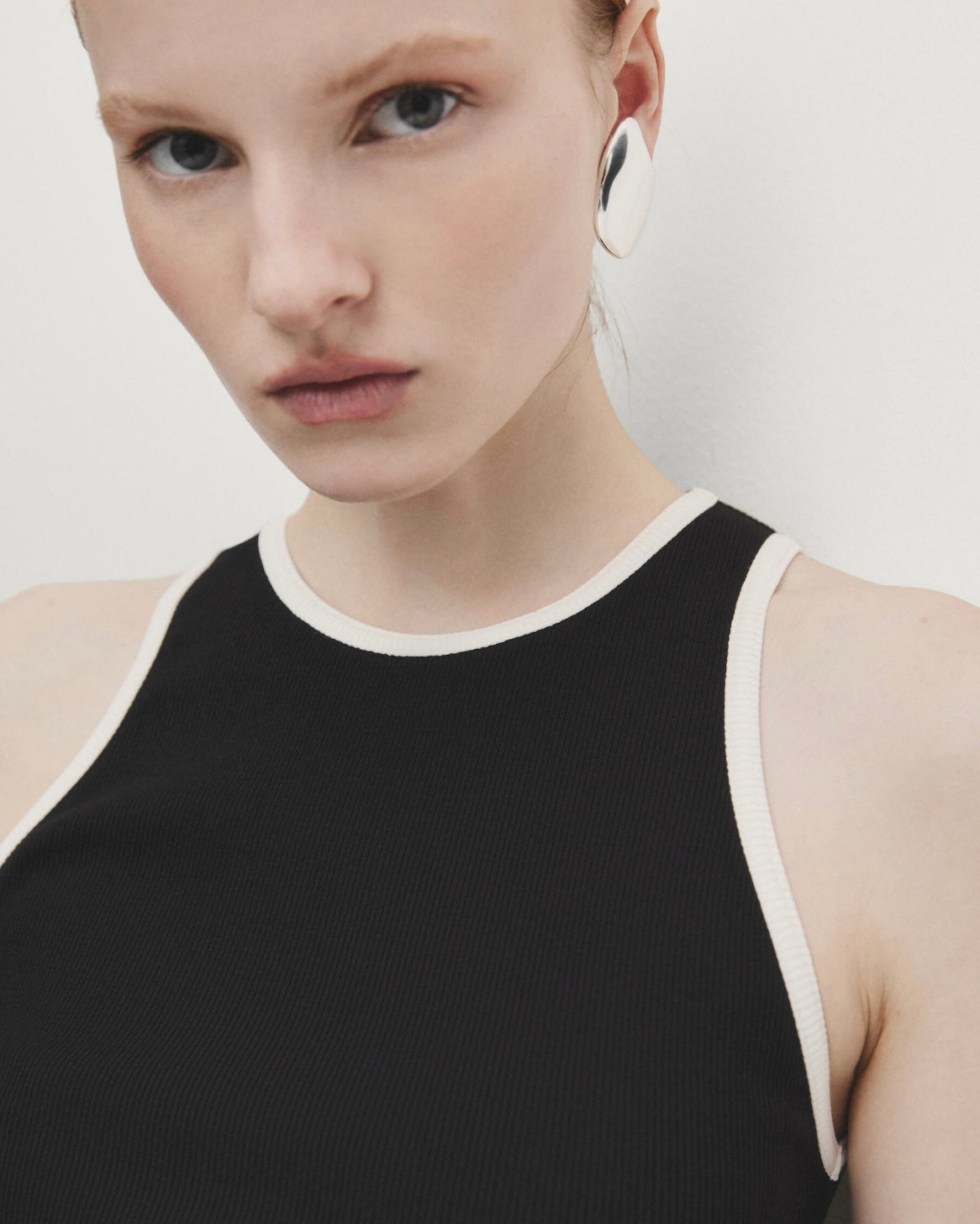 MASSIMO DUTTI - TOP CÔTELÉ CONTRASTANT