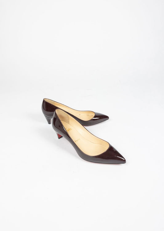 Christian Louboutin - Burgundy Patent Leather Kitten Heel Pumps