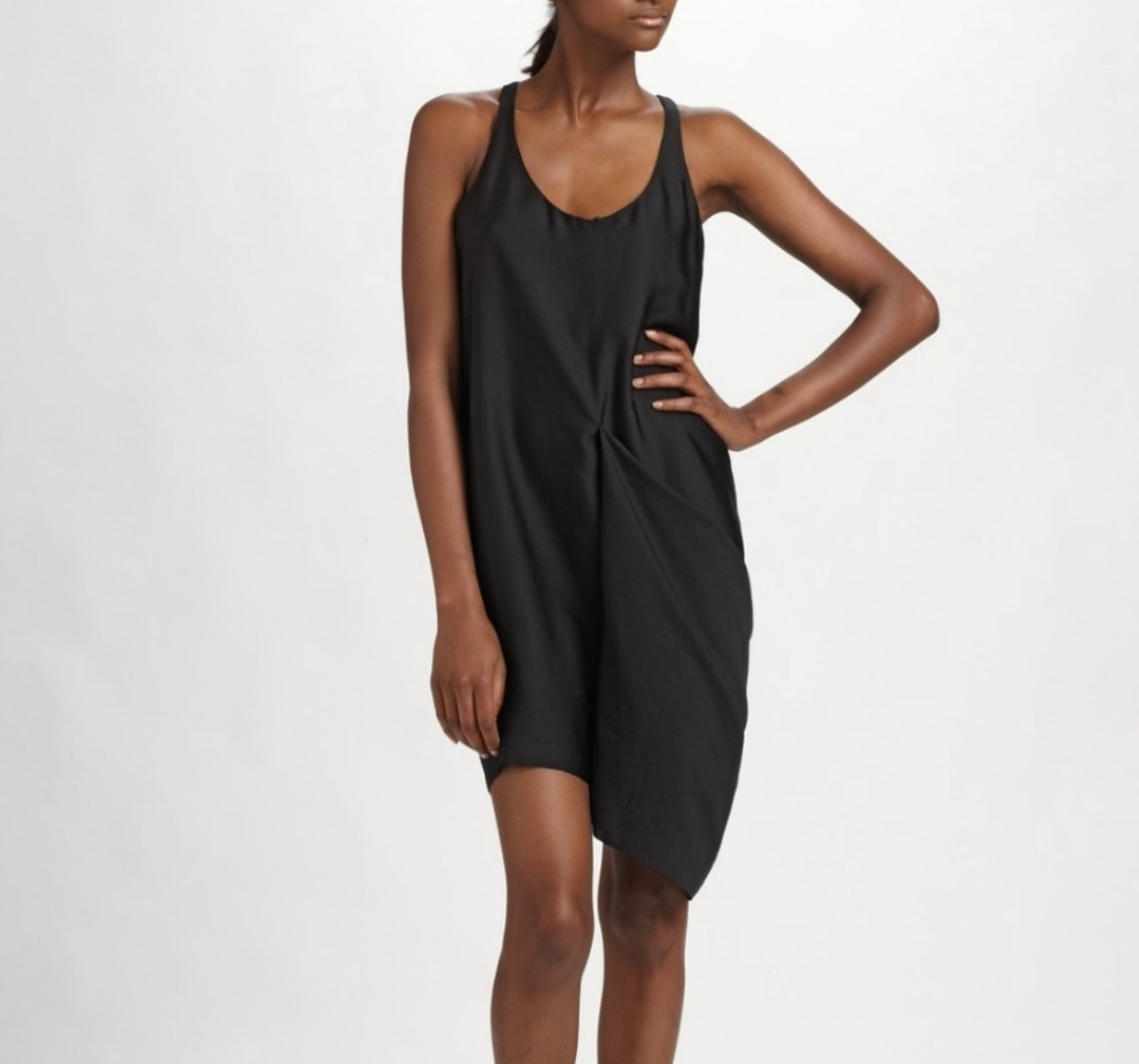 ACNE black satin sleeveless barrel dress