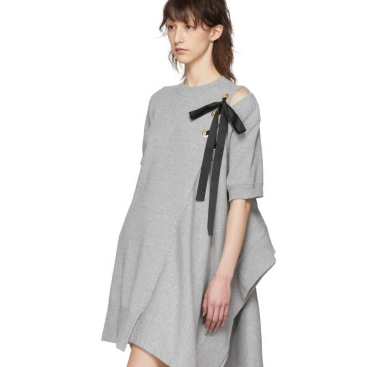 Sacai Grey Asymmetric Lace-Up Dress