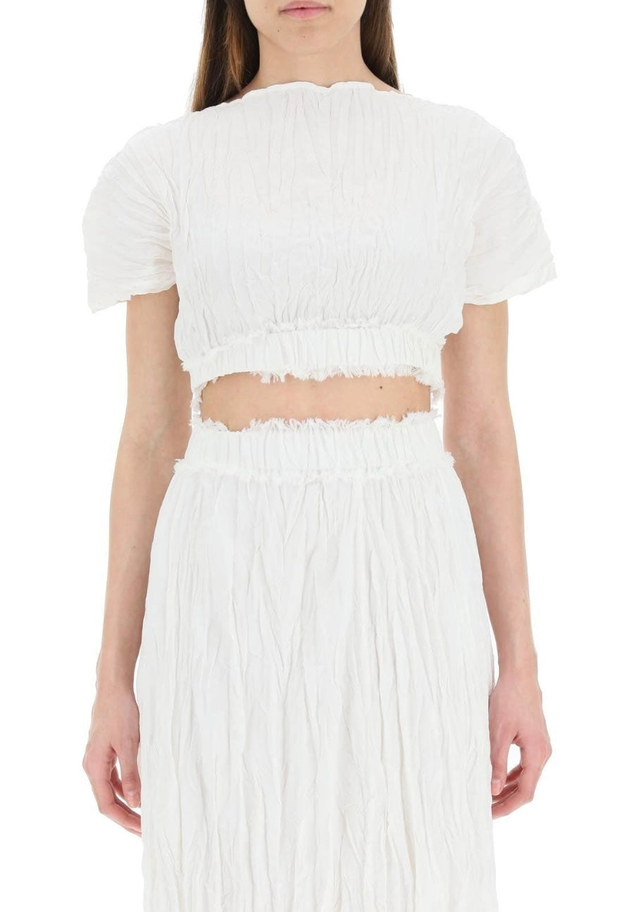 Totême - Cream Crinkled Silk Crop Top