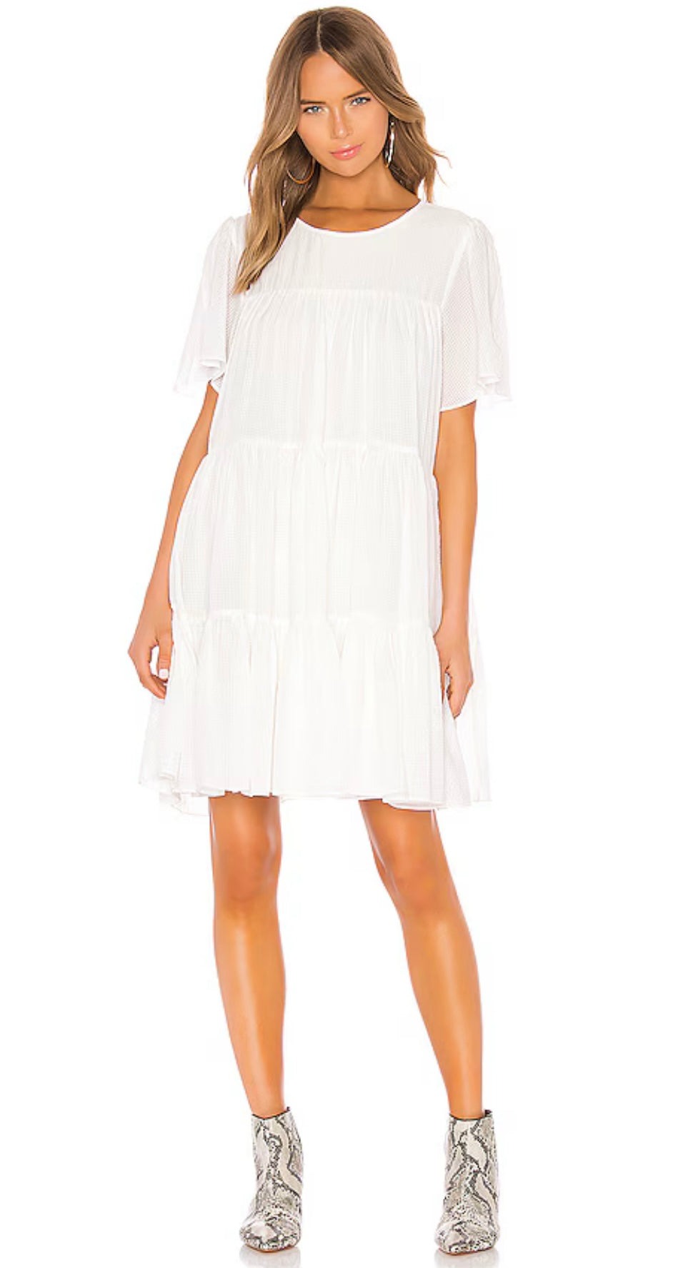ANINE BING
Tabitha Tiered Seersucker Mini Dress In White