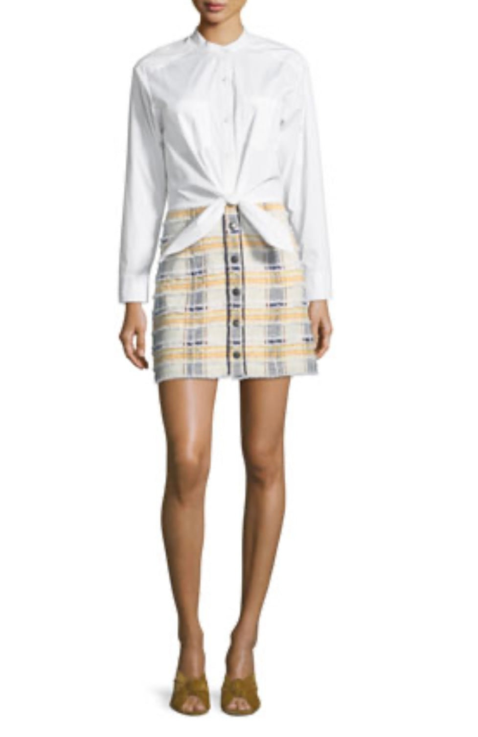 Veronica Beard
Aurelia Long-Sleeve Combo Dress with Poplin Shirt & Tweed Skirt