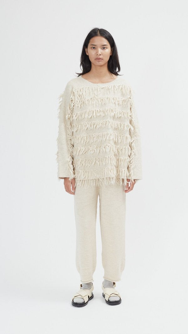 LAUREN MANDOGIAN NWT cream fringe sweater