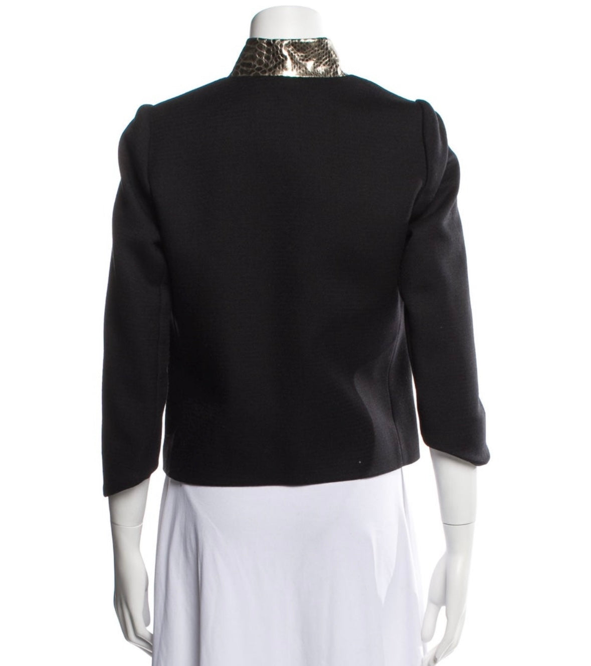 Smythe - Open Front Crop Blazer virgin wool with gold leather collar